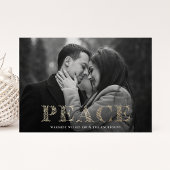 Vrede Gouden Winter Bloemen Lettering Foto Feestdagenkaart