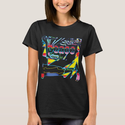 "Vrede" Grafisch met Geel Rood Roze Blauw Ontwerp T-shirt (Voorkant)