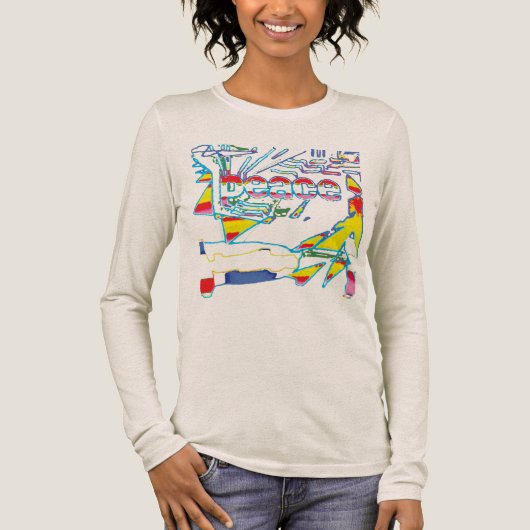 "Vrede" Grafisch met Geel Rood Roze Blauw Ontwerp Tri-Blend Shirt (Voorkant)