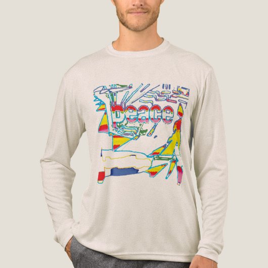 "Vrede" Grafisch met Geel Rood Roze Blauw Ontwerp Tri-Blend Shirt (Voorkant volledig)