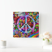 Vrede grafische dpoolkunst vierkante klok (Huis)