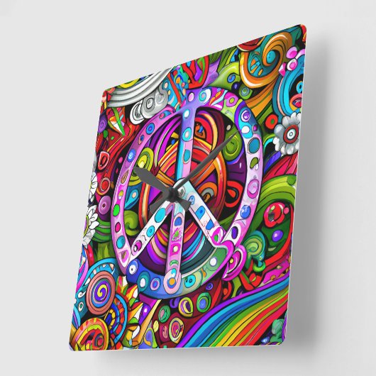 Vrede grafische dpoolkunst vierkante klok (Hoek)