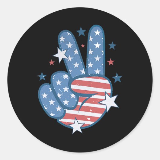Vrede Hand Teken Groovy 4 juli Ronde Sticker (Voorkant)