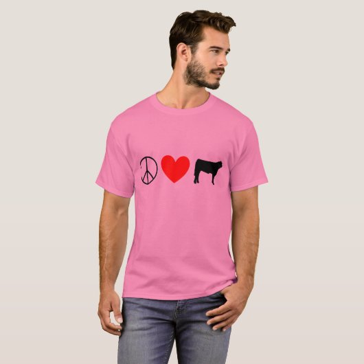 vrede, hart, koe t-shirt (Voorkant volledig)