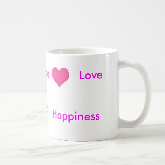 vrede,  hart, vrede, liefde, geluk... koffiemok (Rechts)