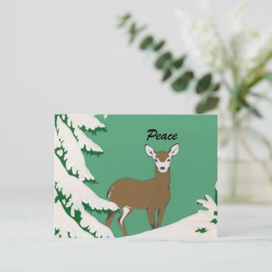 Vrede Herten Sneeuw Winter Scène Briefkaart (Staand voorkant)