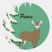 Vrede Herten Sneeuw Winter Scène Ronde Sticker (Voorkant)