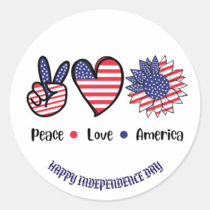 "Vrede houdt van Amerika" Patriottische symbolen C Ronde Sticker
