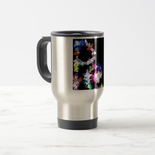 "VREDE" in bloemen Art Print Reisbeker (Voorkant links)
