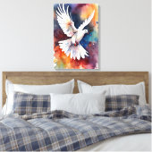 Vrede in de vlucht: Waterverf duif Canvas Afdruk (Insitu (Slaapkamer))