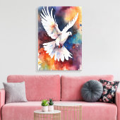 Vrede in de vlucht: Waterverf duif Canvas Afdruk (Insitu (Woonkamer))