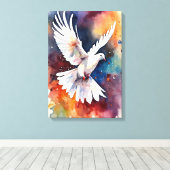 Vrede in de vlucht: Waterverf duif Canvas Afdruk (Insitu (Houten vloer))