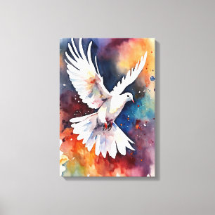 Vrede in de vlucht: Waterverf duif Canvas Afdruk