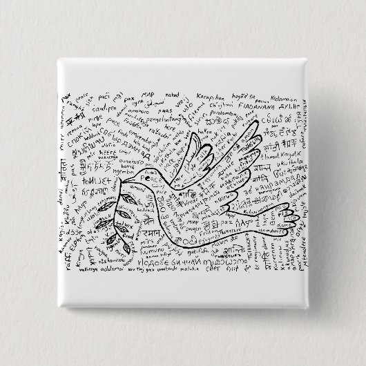 Vrede in elke taal vierkante button 5,1 cm (Voorkant)