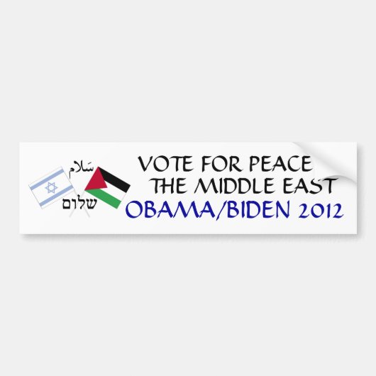 Vrede in het Midden-Oosten Obama 2012 Bumpersticker (Voorkant)