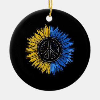 Vrede in Oekraïne zonnebloem T-shirt voor vrouwen  Keramisch Ornament