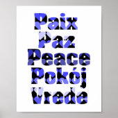 Vrede in vele talen Blauwe harten Poster (Voorkant)