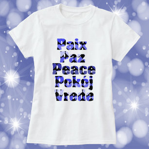 Vrede in vele talen Harten Blauw T-shirt