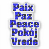 Vrede in vele talen Harten Blauw Zwart Sticker (Voorkant)