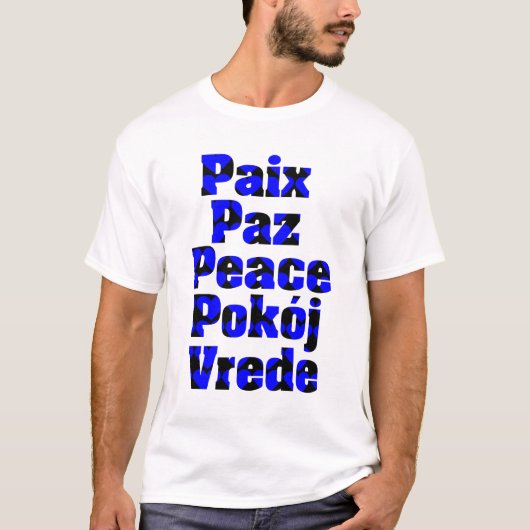 Vrede in vele talen Harten blauw zwart T-shirt (Voorkant)