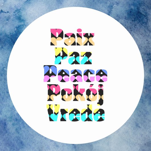 Vrede in vele talen, heldere harten ronde sticker