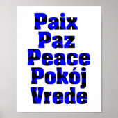 Vrede in vele talen Zwart en Blauw Hart Poster (Voorkant)
