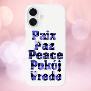 Vrede in vreemde talen Blauwe harten iPhone 16 Hoesje