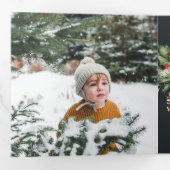 Vrede Kerst Poinsettia Navy Zwart Pijnboom 3 Foto Drieluik Wenskaart (Binnenzijde eerst)