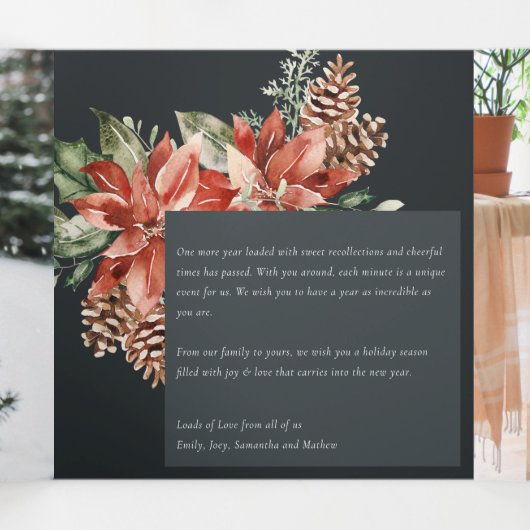 Vrede Kerst Poinsettia Navy Zwarte Den 3 Foto Drieluik Wenskaart (Binnenkant midden)