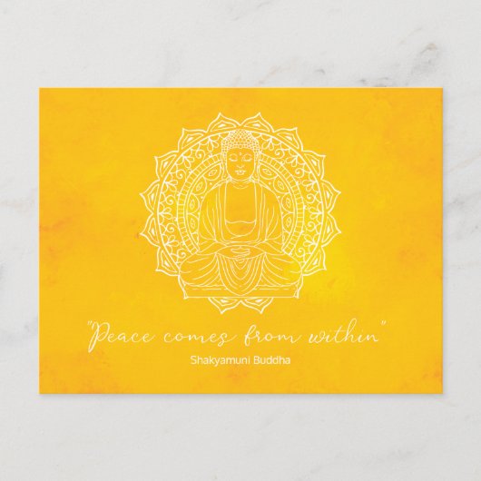 Vrede komt van binnen Shakyamuni Boeddha geel Briefkaart (Voorkant)