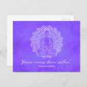 Vrede komt van binnen Shakyamuni Boeddha Paarse Briefkaart (Voorkant / Achterkant)