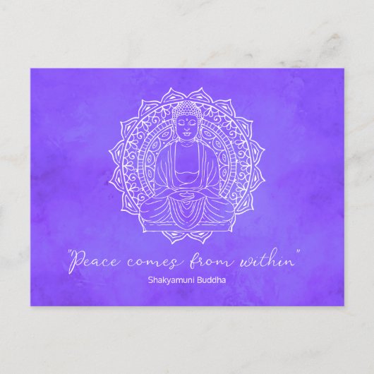 Vrede komt van binnen Shakyamuni Boeddha Paarse Briefkaart (Voorkant)