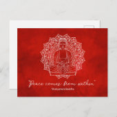 Vrede komt van binnen Shakyamuni Boeddha Rood Briefkaart (Voorkant / Achterkant)