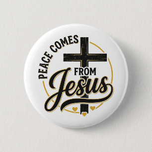 Vrede Komt Van Jezus Christelijk Kruis Shirt Ronde Button 5,7 Cm