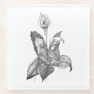 Vrede lelie Hand getrokken Fijne Botanische Kunst Glazen Onderzetter