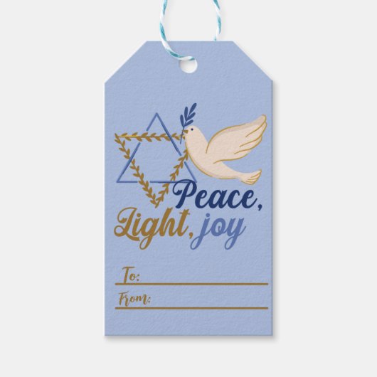 Vrede, Licht, Vreugde Chanoeka Cadeaulabel (Voorkant)