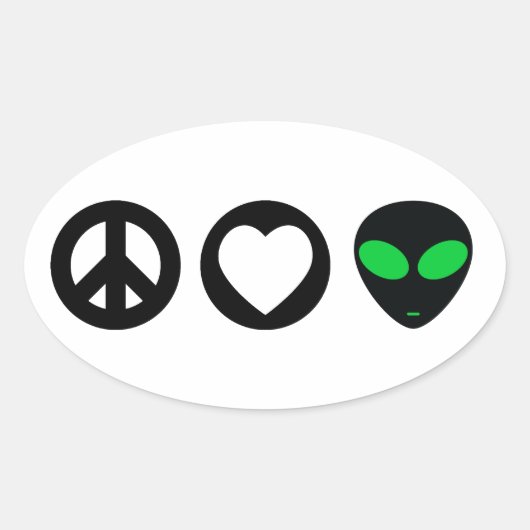 Vrede Liefde Alien Ovale Sticker (Voorkant)
