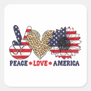 Vrede Liefde Amerika 4 juli Patriottisch Vierkante Sticker