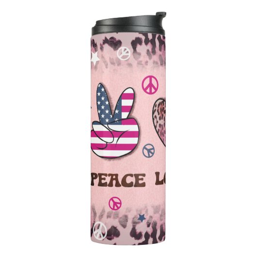 Vrede Liefde Amerika 4th van juli Onafhankelijkhei Thermosbeker (Gedraaid links)