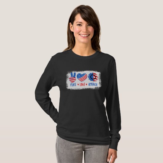 Vrede Liefde Amerika 4th van Juli Zonnebloem Ameri T-shirt (Voorkant volledig)