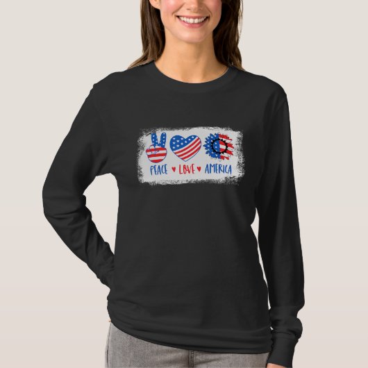 Vrede Liefde Amerika 4th van Juli Zonnebloem Ameri T-shirt (Voorkant)