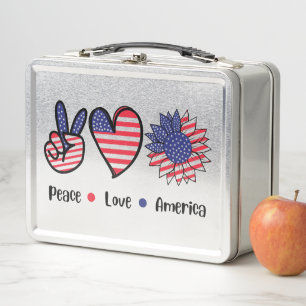 Vrede Liefde Amerika Patriotische Metalen Lunchbox