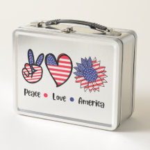 Vrede Liefde Amerika Patriotische Metalen Lunchbox