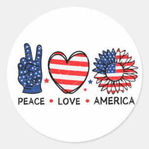 Vrede Liefde Amerika Vlag, 4 juli, Patriottisch Ronde Sticker