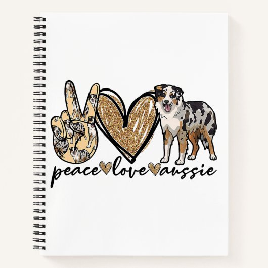 Vrede, Liefde, Aussie, Australische Herder Hond, H Notitieboek (Voorkant)