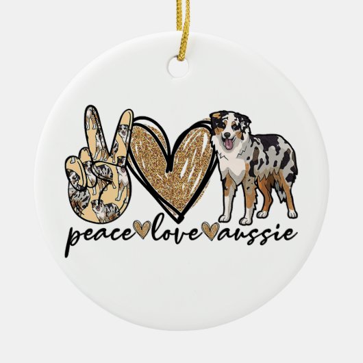 Vrede, Liefde, Aussie, Australische Herdershond, H Keramisch Ornament (Voorkant)