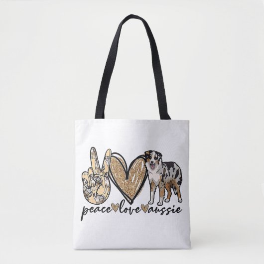 Vrede, Liefde, Aussie, Australische herdershond, H Tote Bag (Voorkant)