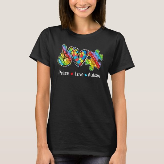 Vrede Liefde Autisme Bewustzijn Pop Het Fidget Spe T-shirt (Voorkant)