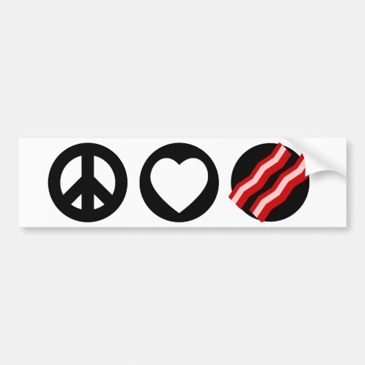 Vrede Liefde Bacon Bumpersticker (Voorkant)