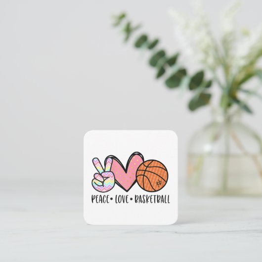 Vrede Liefde Basketbal Hart voor Vrouwen Tiener Tw Vierkante Visitekaartje (Staand voorkant)